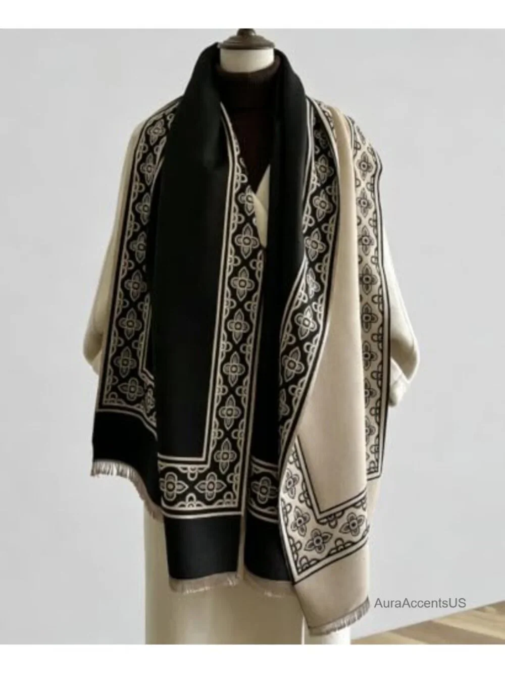 Womens Geometric Shawl Wrap Reversible Winter Blanket Scarf